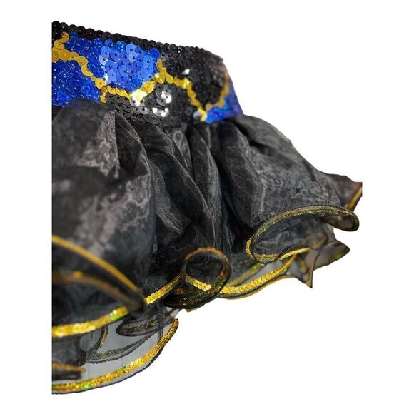 Black Gold Dance Cheer Pageant Costume Sequins Girls Medium CM 6pc Halter Tutu - Picture 7 of 14